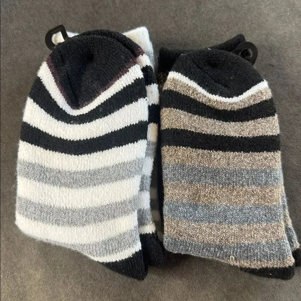 Womens Winter Essentials Terry Lined Striped Socks 1xBrown 1xWhite Size 4-10 NEW